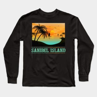 Retro Sanibel Island Florida Tropical Sunset Beach Vacation Long Sleeve T-Shirt